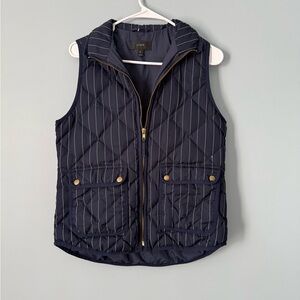 J. Crew Navy Quilted Vest with White Pinstripes